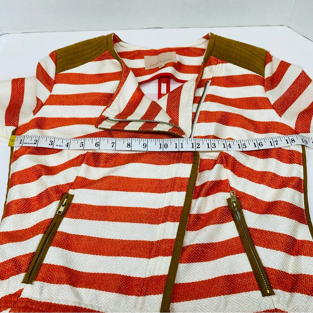 Gibson Latimer Striped Jacket Moto Jacket Orange/Coral Beige Medium Zip Front - Picture 10 of 16
